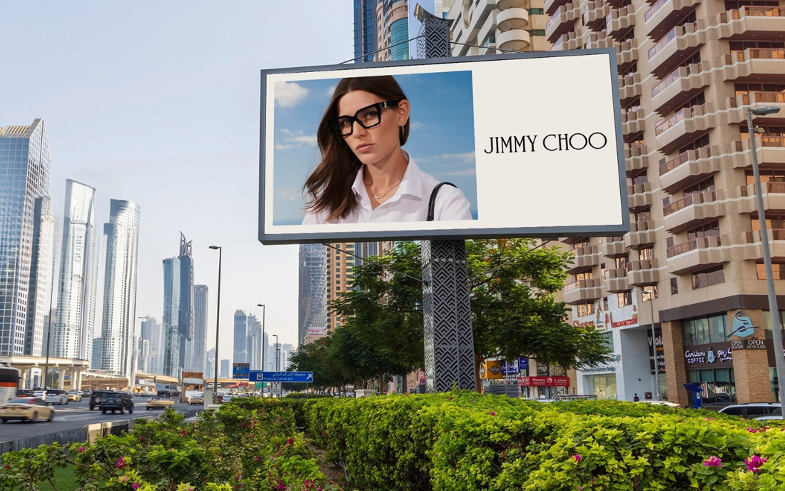 Jimmy Choo billboard advertisement in urban setting